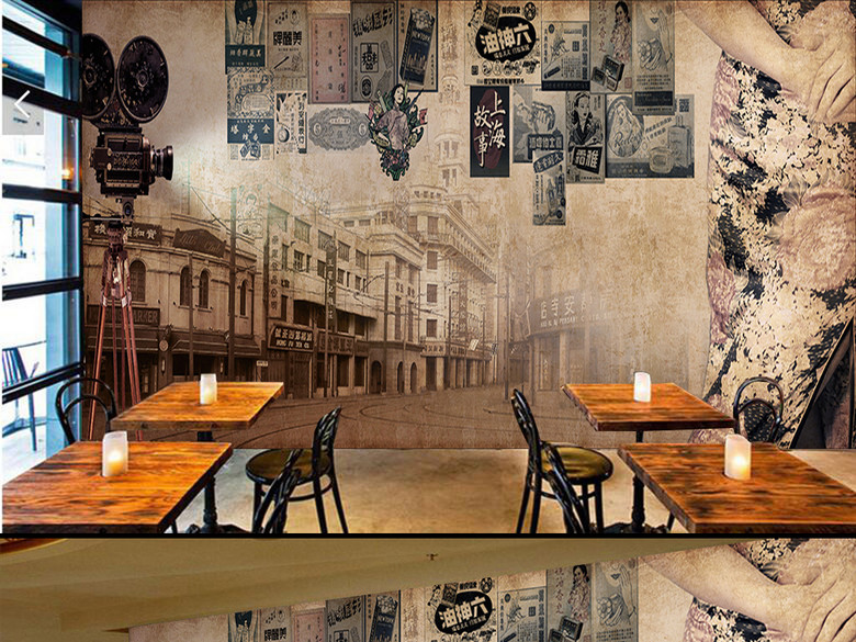 复古怀旧夜上海老上海滩弄堂街景背景墙画(图
