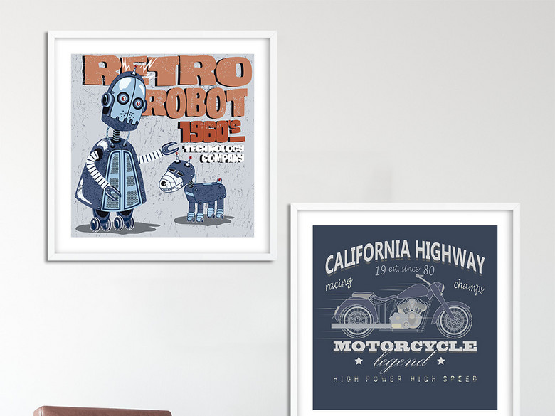 炫酷摩托车欧式机器人抽象图案无框装饰画(图