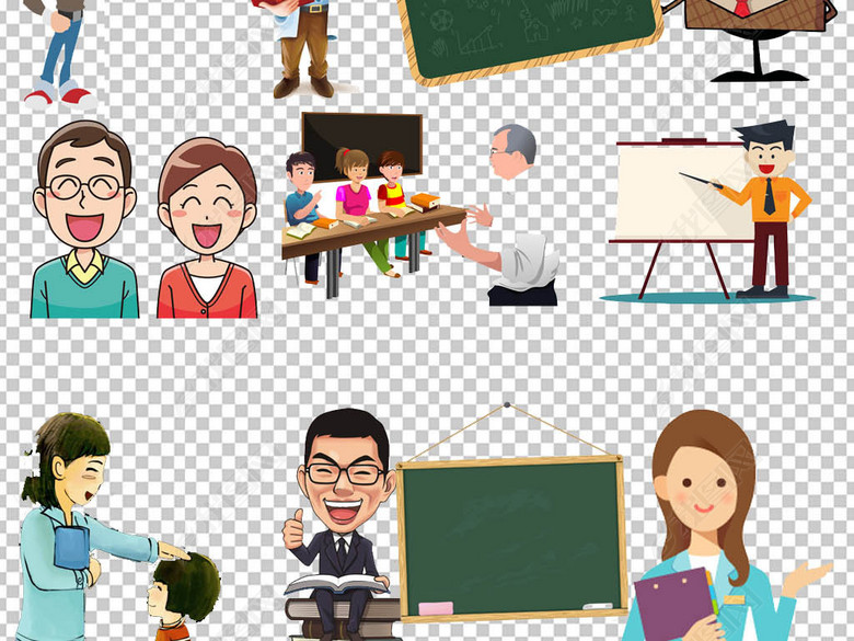 卡通教室老师讲课黑板海报PNG素材图片下载