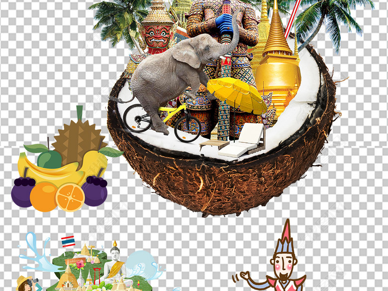 泰国旅游大象泰国地图泰国游风景PNG素材(图