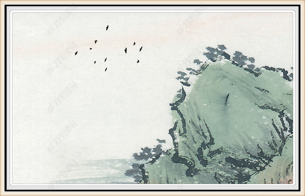 原创高清新中式山水画国画花鸟意境山水风景画水墨画版权可商用
