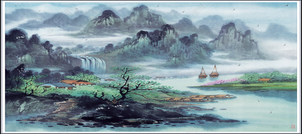 新中式山水画国画山水山水风景画水墨画下载-编号16687036-水墨画-我