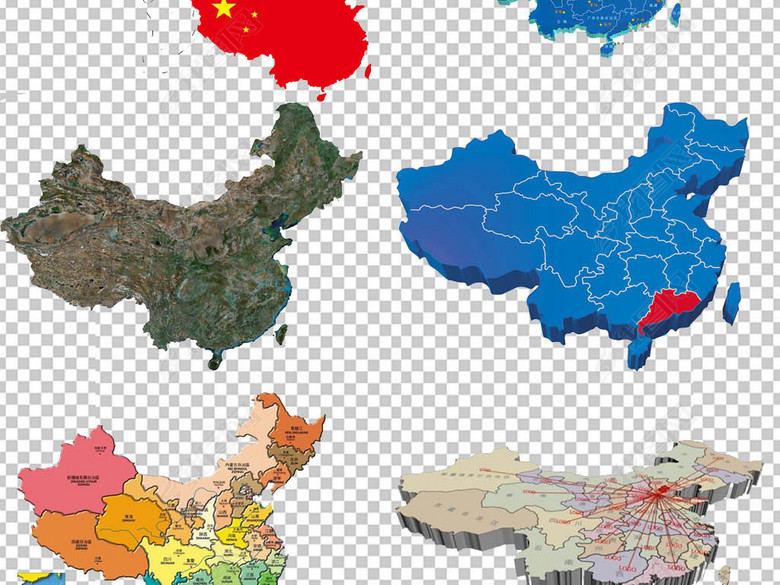 卡通手绘中国地图世界地图设计元素png图片下