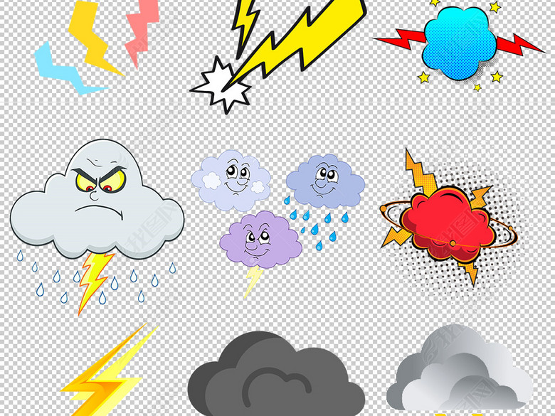 卡通天气预报闪电雷电电击符号png素材图片下