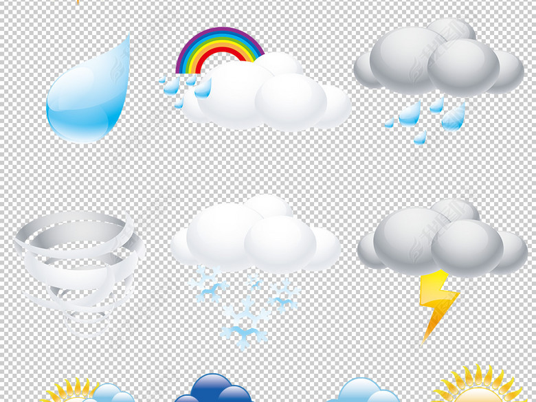 卡通天气图标天气标志晴天下雨下雪png图片下