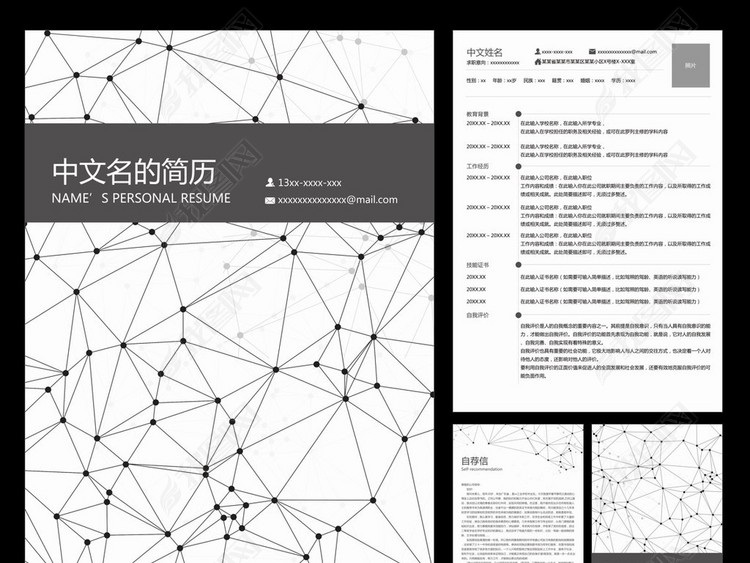 极简学术风格黑白点线组合应聘求职简历模板