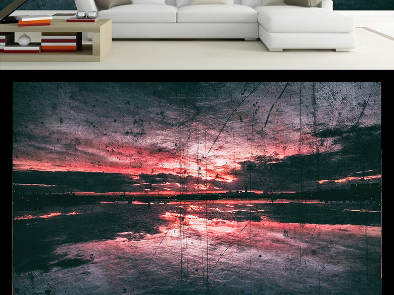 高清朝霞风景唯美简约北欧现代背景墙(图片编