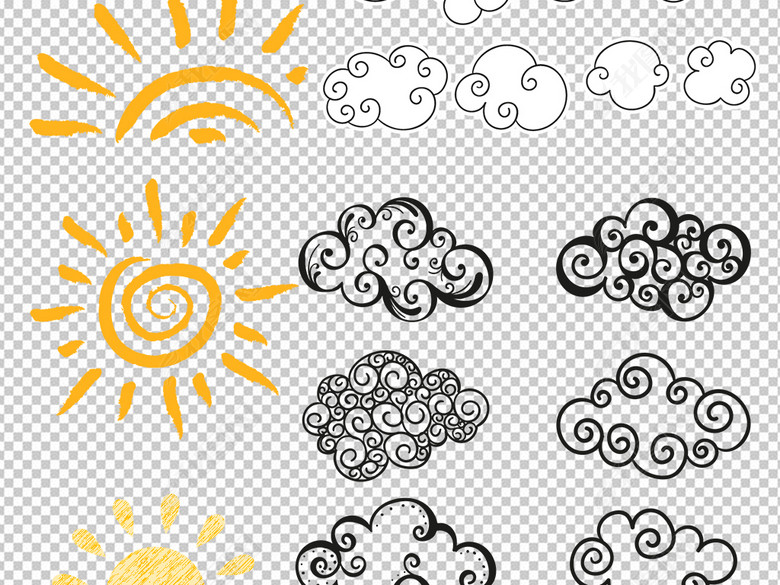 创意可爱卡通手绘云朵太阳天气预报素材下载(