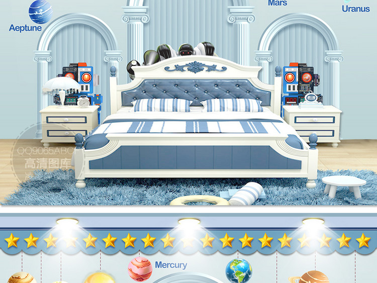 3d立体机器人宇宙星球儿童房背景墙壁画