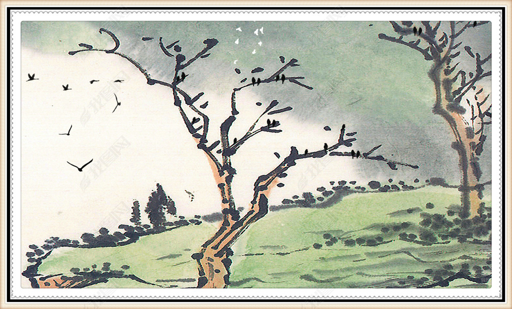 原创高清新中式山水画水墨画国画风景画意境山水画工笔山水画版权可