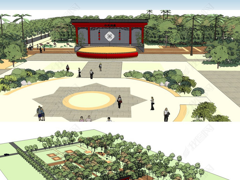 乡村戏台舞台SU模型图片下载skp素材-创意产