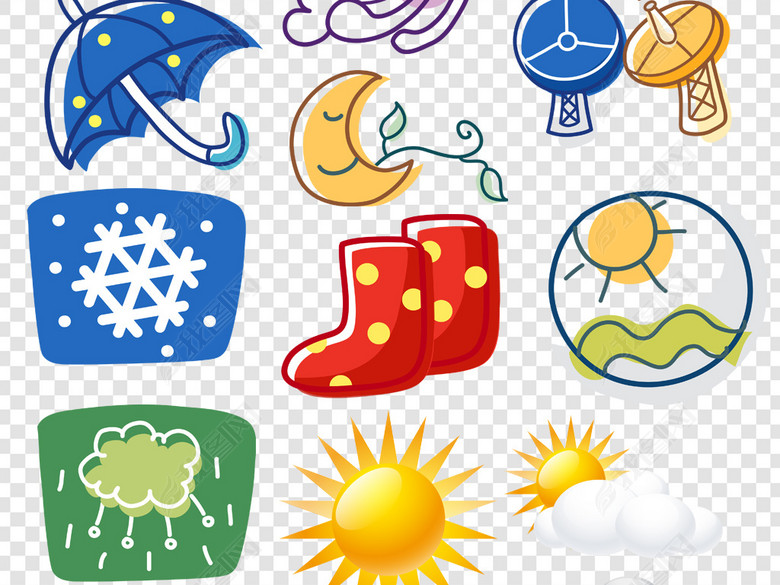 卡通天气预报符号图标PNG海报素材图片下载