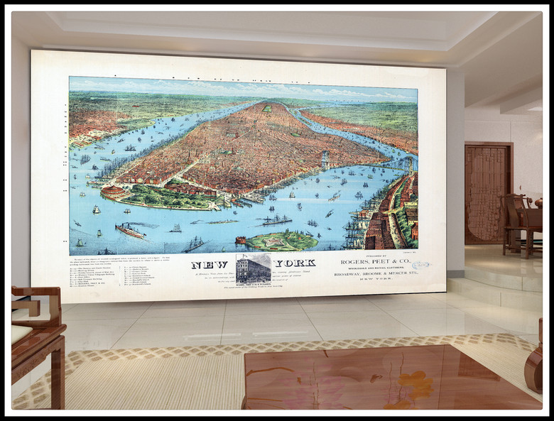 高清纽约全景图手绘全景地图欧式装饰画(图片