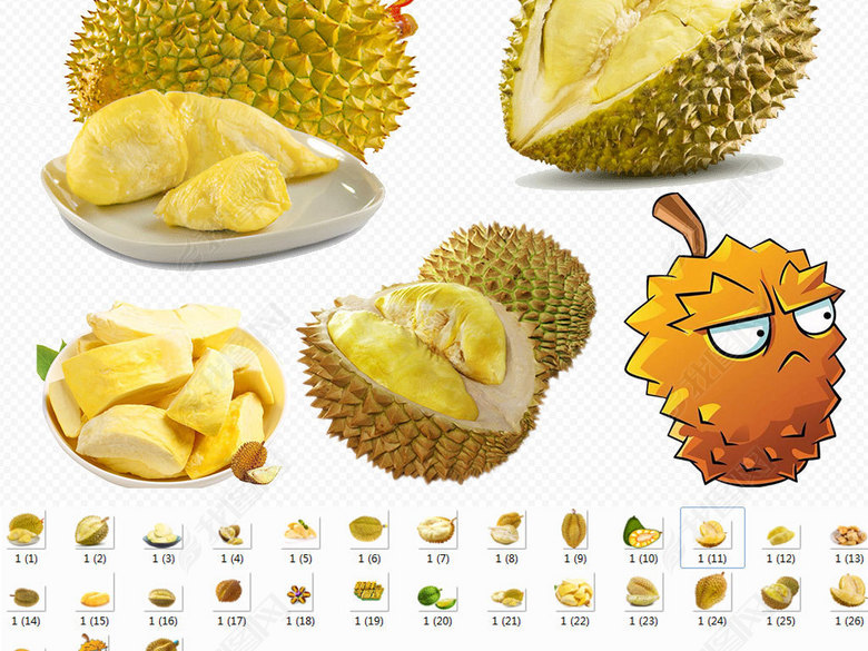 卡通新鲜美味榴莲水果PNG图片海报素材(图片