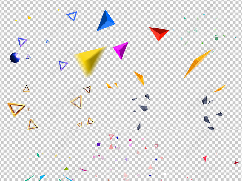 几何漂浮三角形立体三角形碎片彩带线条促销元