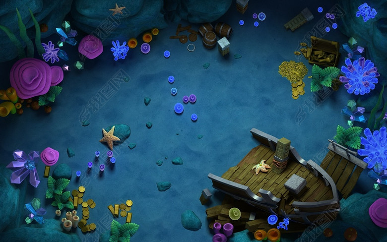深海捕鱼场景水晶金币海葵海星等(图片编号:1