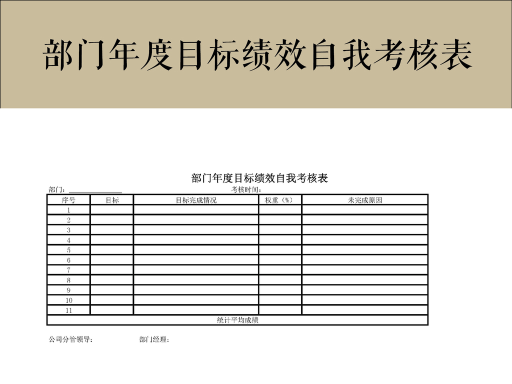 部门年度目标绩效自我考核表图片设计素材_高