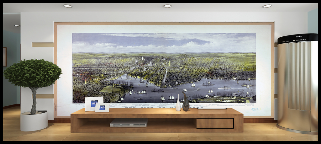 高清美国海滨城市海岸全景图手绘全景地图欧式