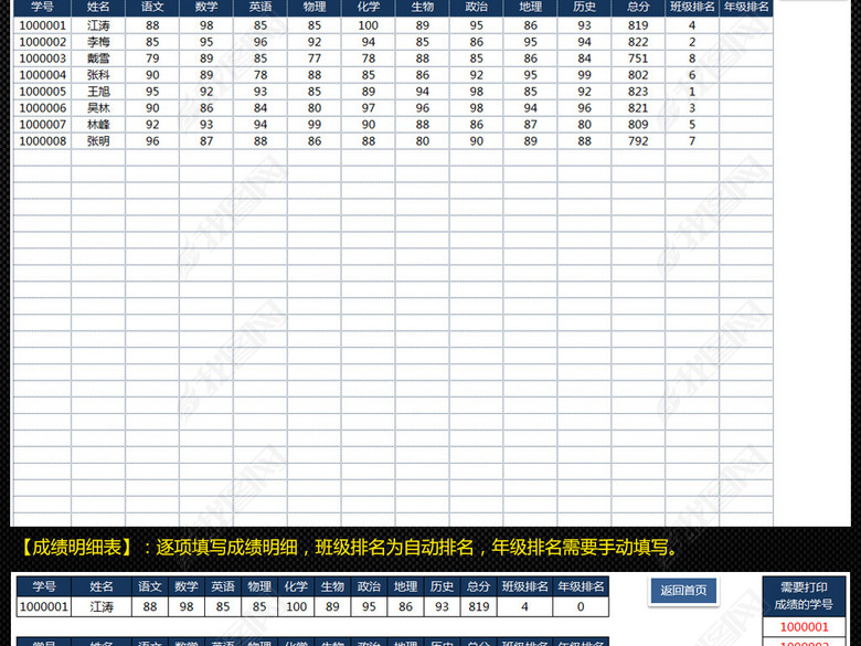 学校班级学生成绩单成绩条管理系统表格图片下