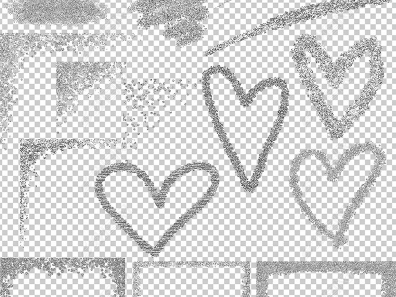 银色银粉背景底纹边框笔刷爱心png素材(图片编