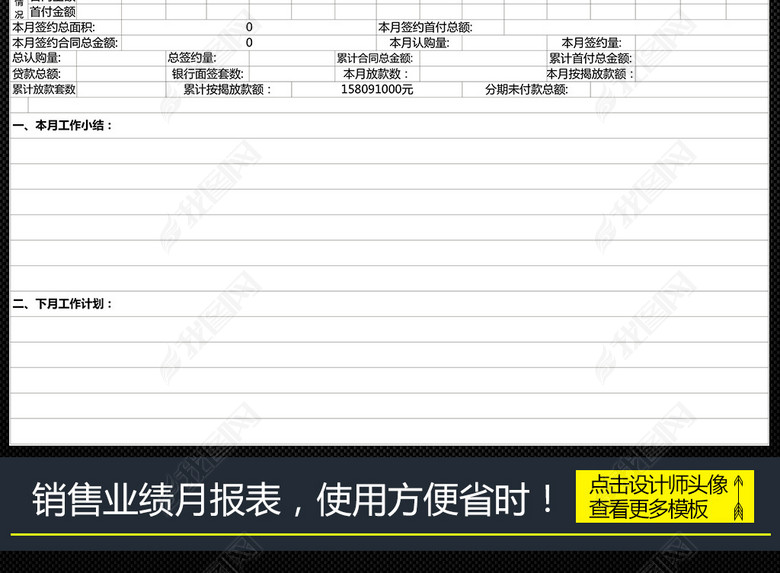 房地产销售业绩月报表Excel图片下载xlsx素材-