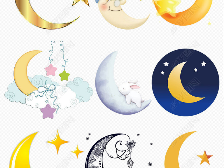 卡通可爱月亮晚安睡眠设计PNG素材图片下载
