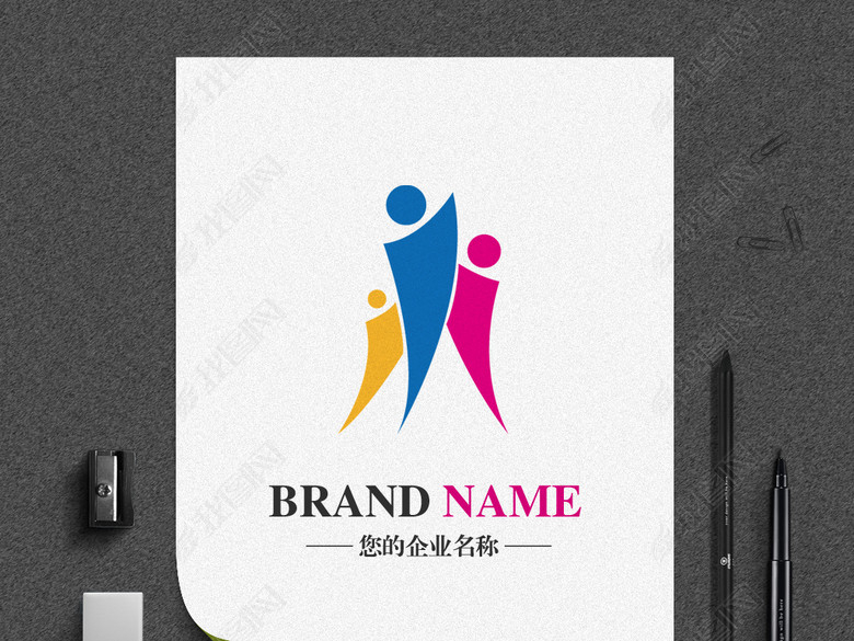 三人行logo三个小人品牌科技标志设计(图片编