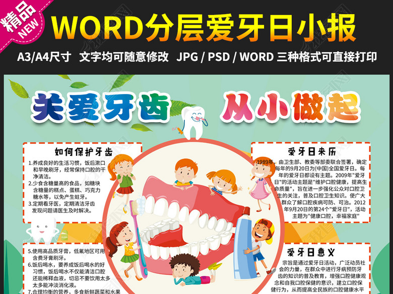 全国爱牙日小报爱牙护牙健康护齿小报手抄报图