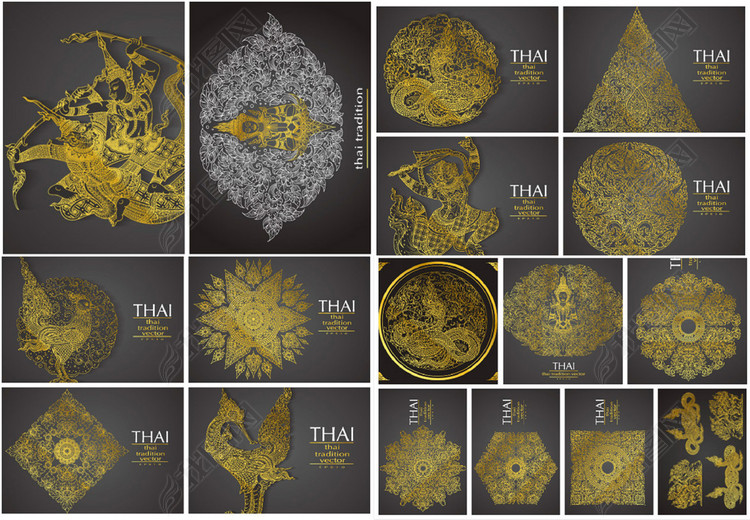 中国云南泰国传统底纹孔雀蛇佛鸟龙金色菩萨