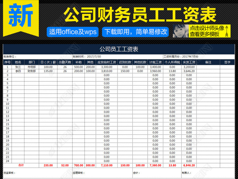 企业公司财务员工工资表Excel图片下载xlsx素材