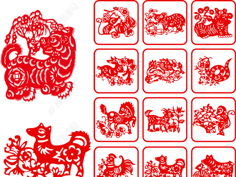 经典狗剪纸2018年12生肖红新年狗年图片下载