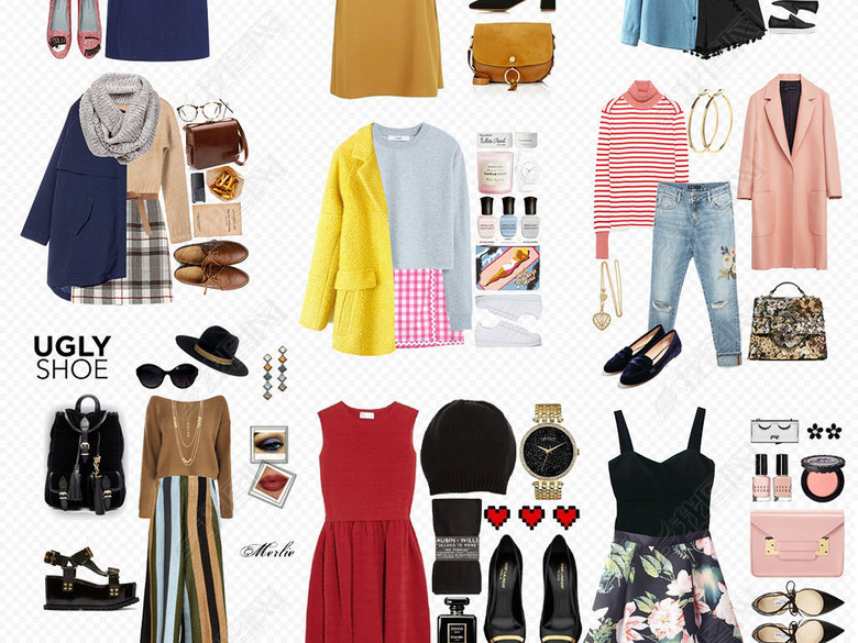 高档女装搭配摆拍服饰穿着衣服PNG素材图片