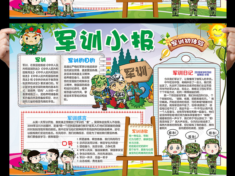 军训小报暑假军训生活手抄报开学电子小报(图