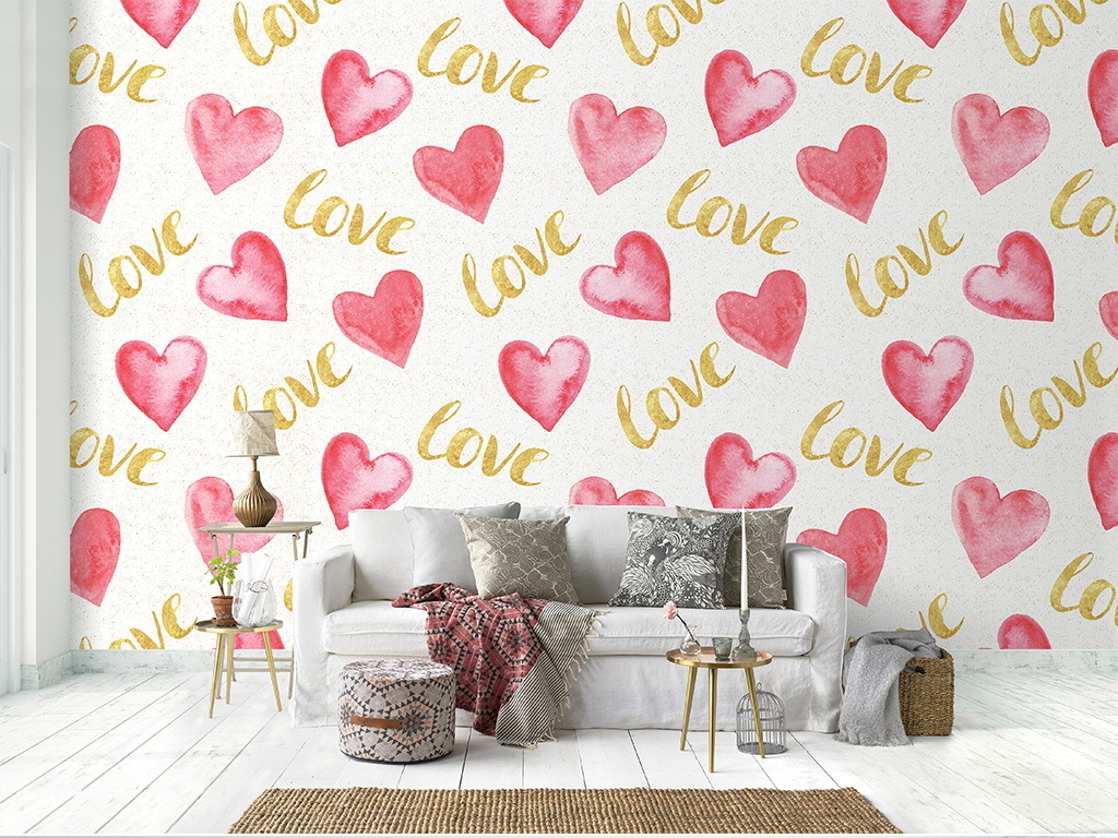 手绘水彩爱心形状英文字母壁纸墙纸墙贴59