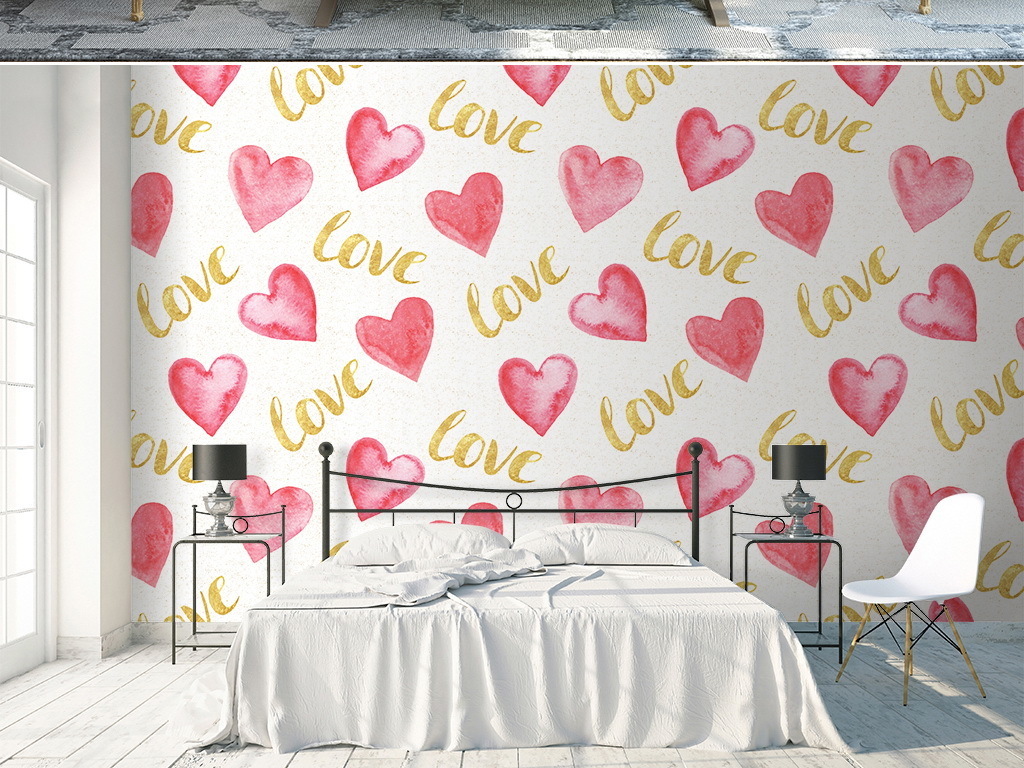 手绘水彩爱心形状英文字母壁纸墙纸墙贴59