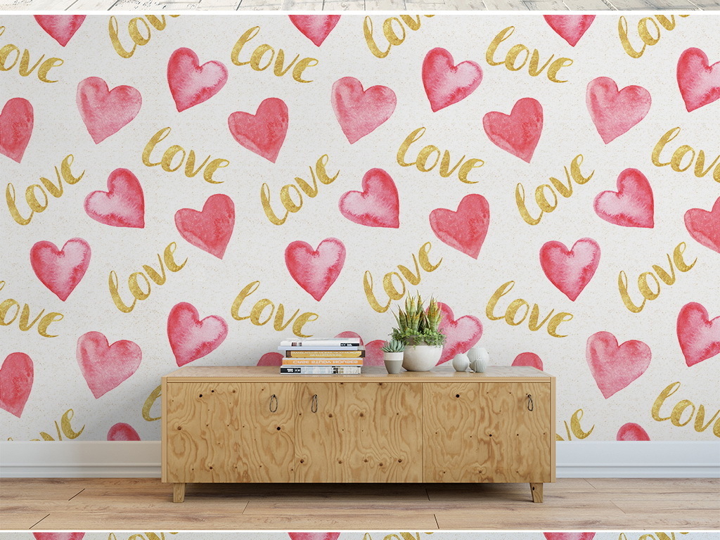 手绘水彩爱心形状英文字母壁纸墙纸墙贴59