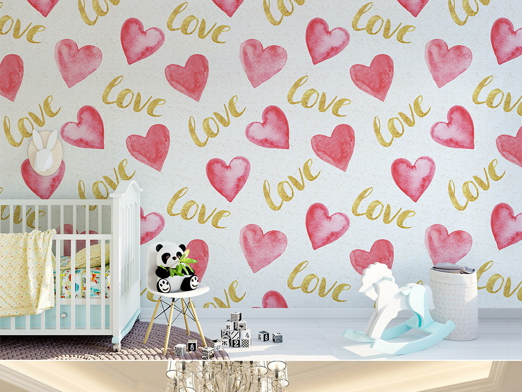 手绘水彩爱心形状英文字母壁纸墙纸墙贴59