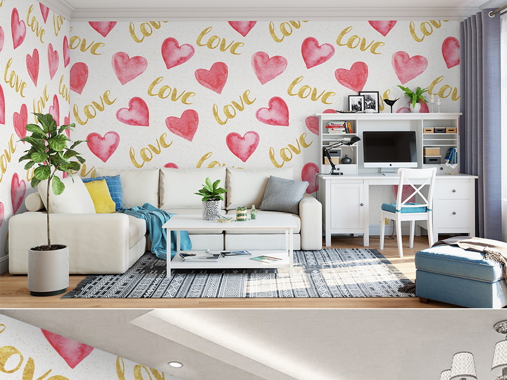 手绘水彩爱心形状英文字母壁纸墙纸墙贴59