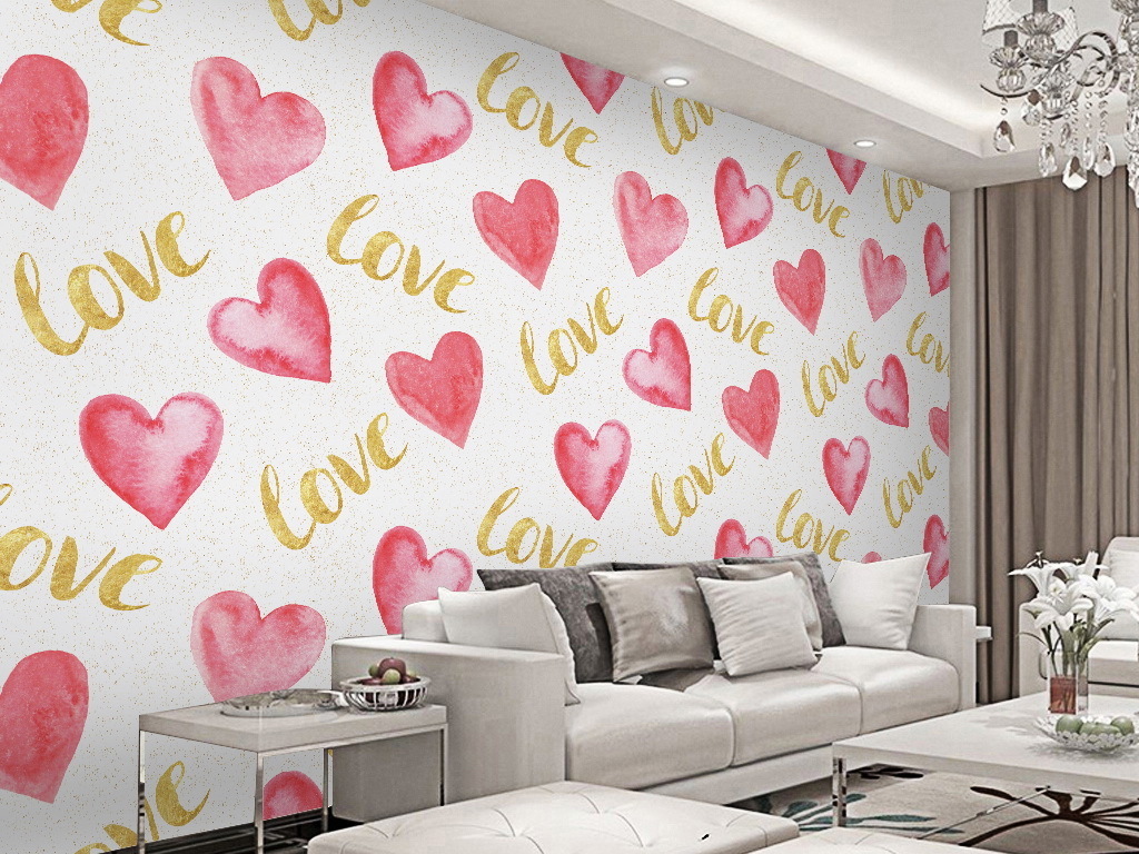 手绘水彩爱心形状英文字母壁纸墙纸墙贴59