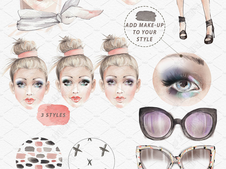 水彩画时髦女模特高清免抠时尚女装潮牌产品宣