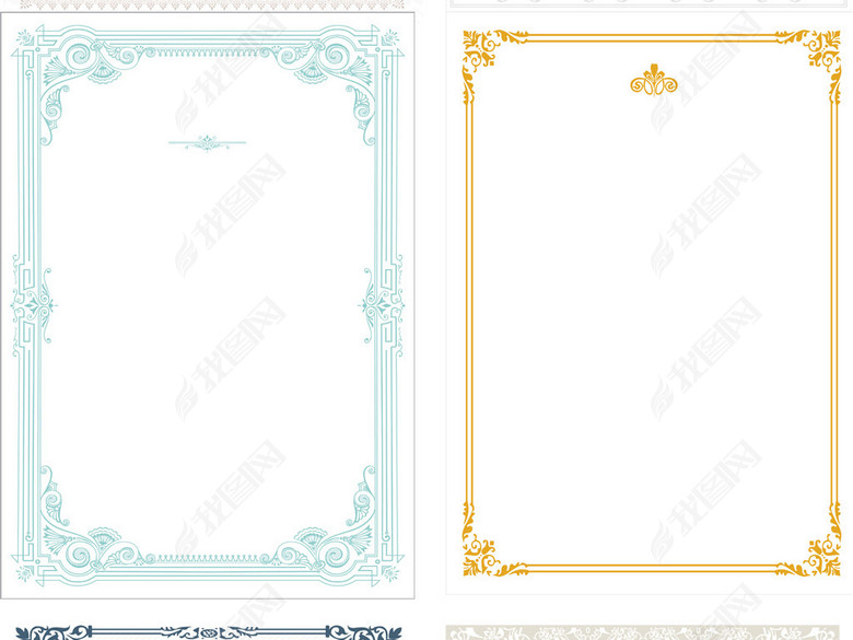 欧式简洁边框花纹授权书证书模板空白底纹EP