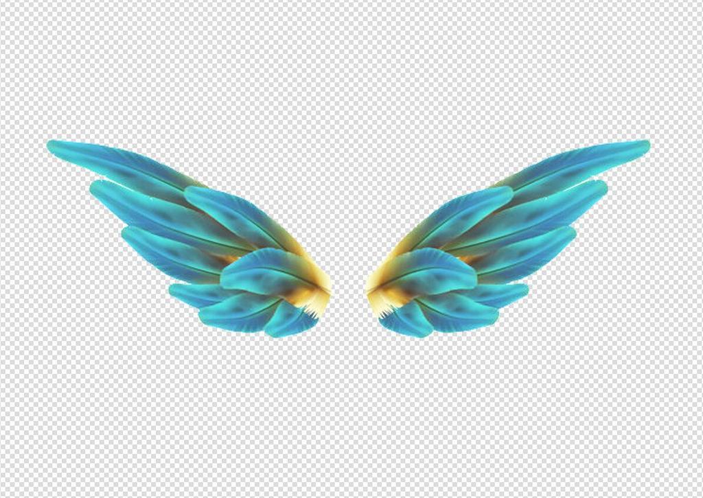 手绘卡通插画蓝色羽毛天使翅膀免扣P.图片设计