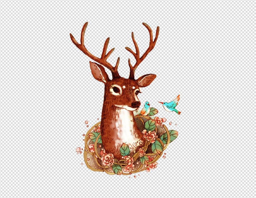 实物卡通手绘插画麋鹿梅花鹿鹿角PN.图片设计