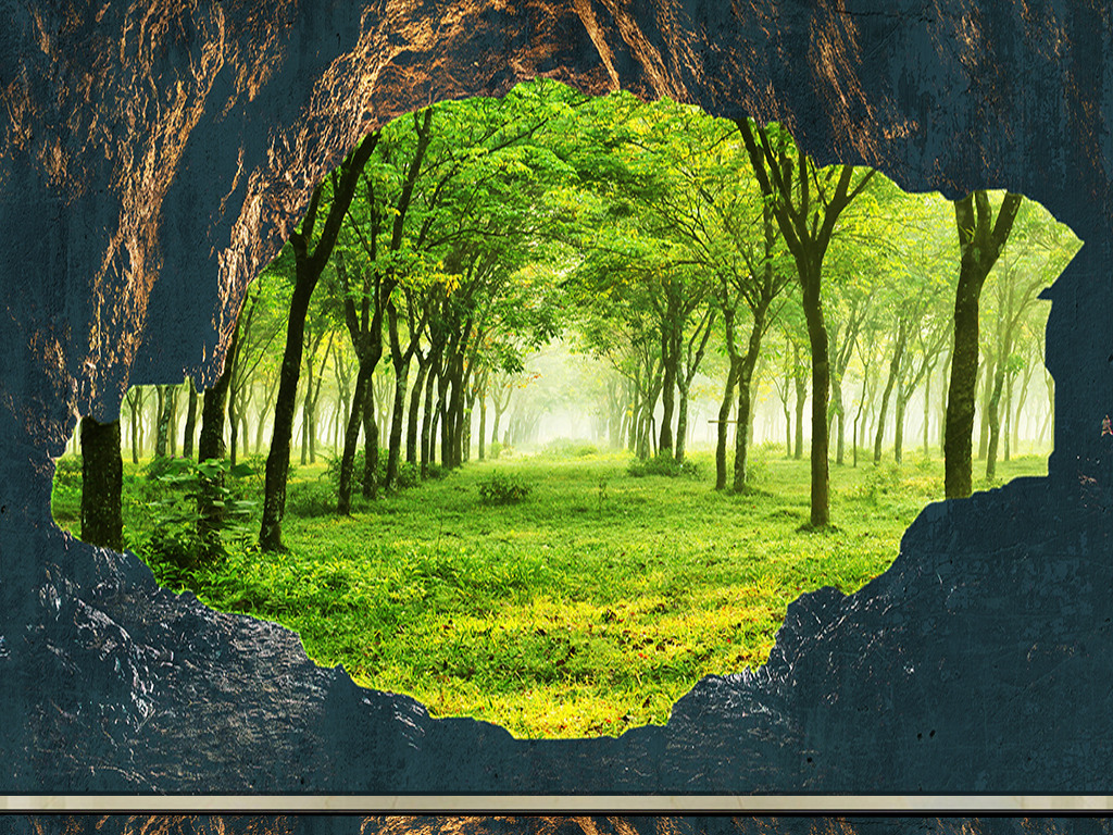 复古原始山洞森林3d三D立体大型背景墙