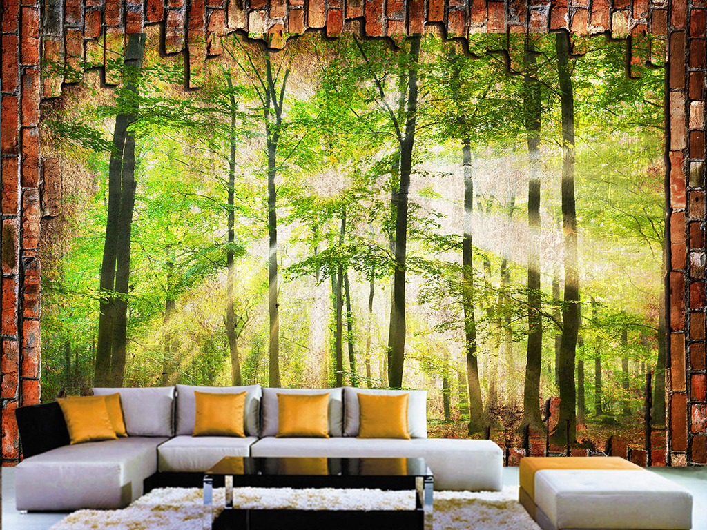 砖墙树林森林3d三d立体大型背景墙