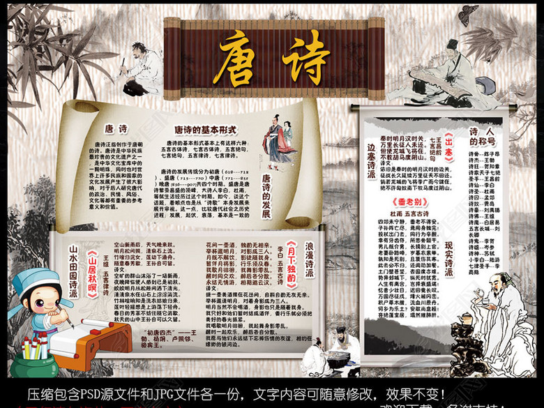 唐诗小报古诗宋词国学经典李白手抄小报素材图