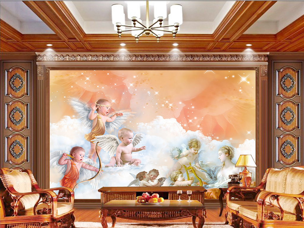 时尚西式欧式儿童天使客厅房间背景墙