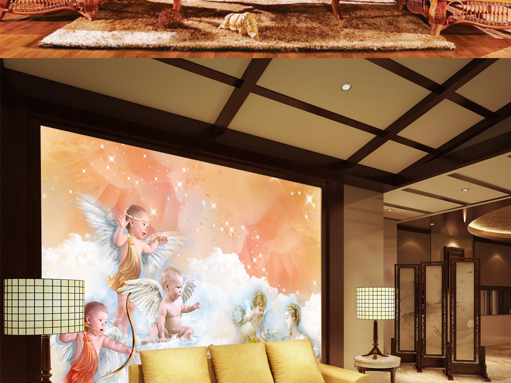 时尚西式欧式儿童天使客厅房间背景墙