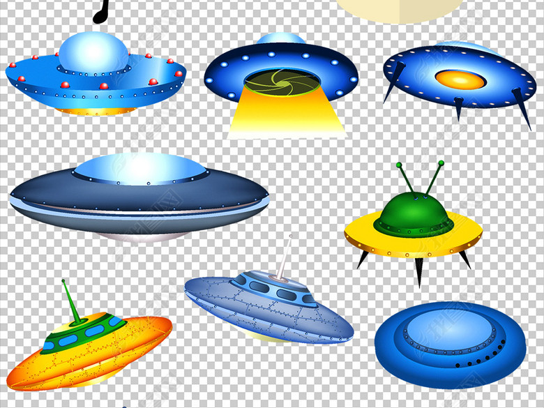 卡通手绘外星飞船UFO飞碟科技PNG素材图片
