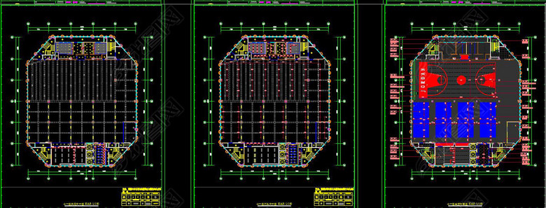 全套室内篮球馆CAD施工图效果图(图片编号:1